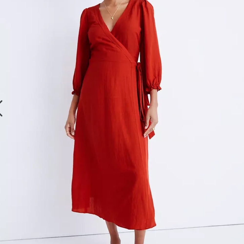 Madewell Linen blend ruffle cuff wrap dress NWT size XXS